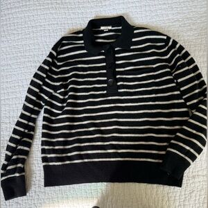 J. Crew Black & White Striped Polo Sweater